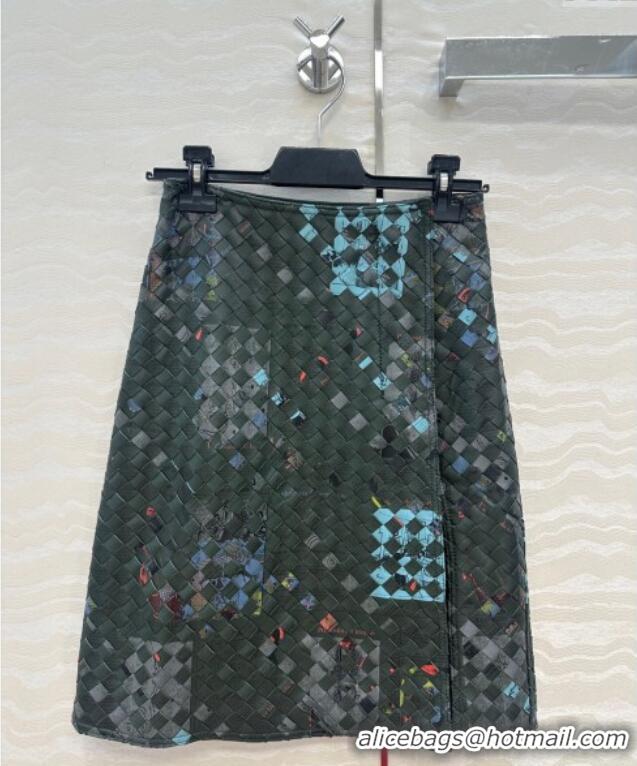 Grade Quality Bottega Veneta Printed Intrecciato Lambskin Leather Skirt 0814 Green 2025