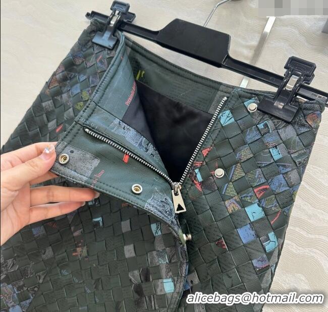 Grade Quality Bottega Veneta Printed Intrecciato Lambskin Leather Skirt 0814 Green 2025