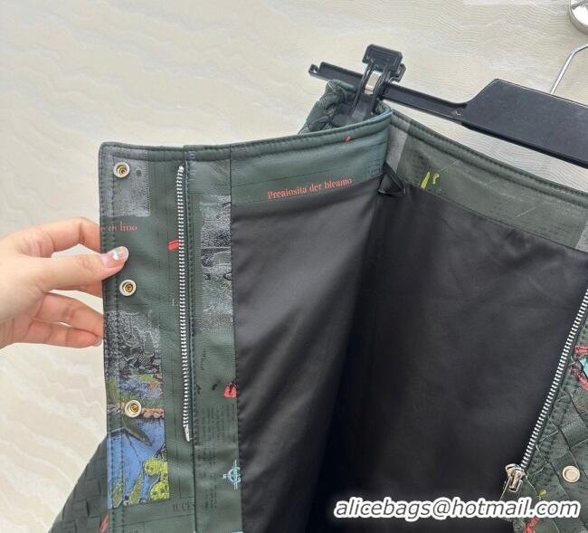 Grade Quality Bottega Veneta Printed Intrecciato Lambskin Leather Skirt 0814 Green 2025