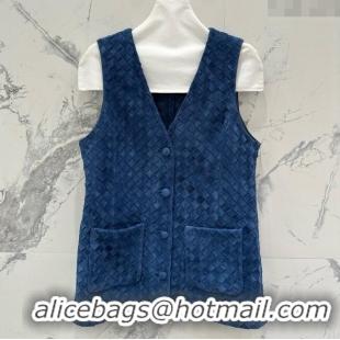 New Release Creation Bottega Veneta Suede Leather Vest BV082217 Blue 2025