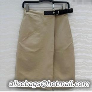 Luxury Cheap Bottega Veneta Cotton Skirt with Lambskin Leather Belt 1106 Khaki 2025