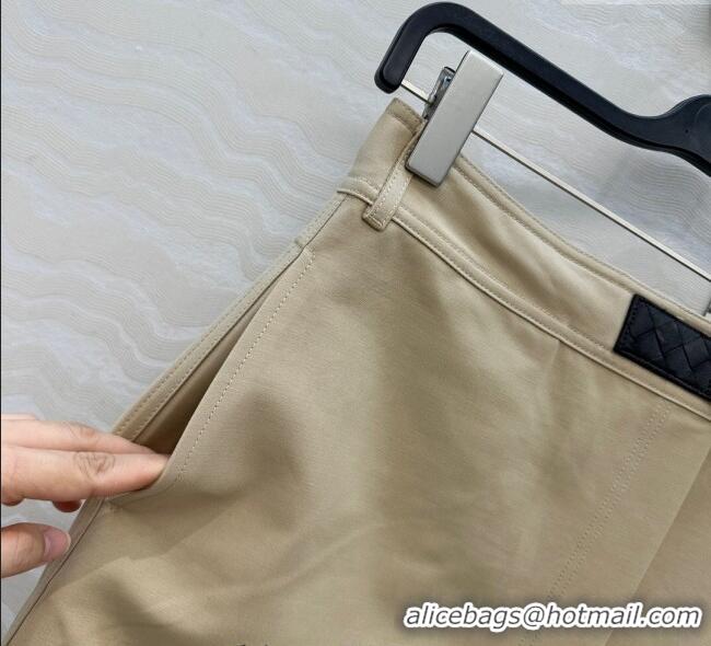 Luxury Cheap Bottega Veneta Cotton Skirt with Lambskin Leather Belt 1106 Khaki 2025