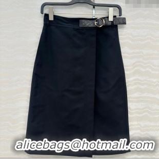 Luxury Discount Bottega Veneta Cotton Skirt with Lambskin Leather Belt 1106 Black 2025