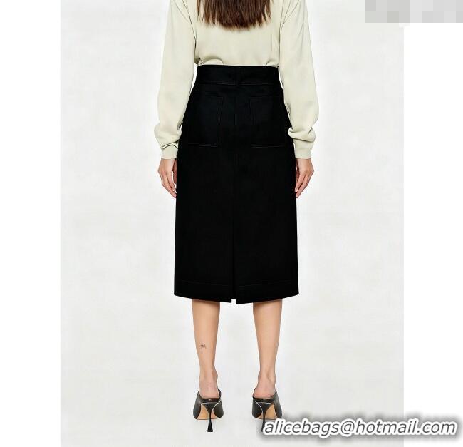 Luxury Discount Bottega Veneta Cotton Skirt with Lambskin Leather Belt 1106 Black 2025