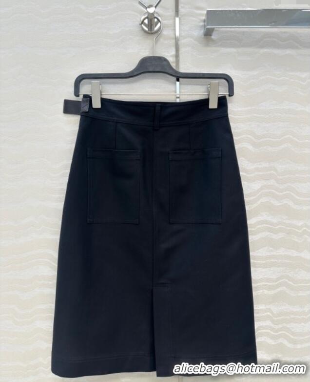 Luxury Discount Bottega Veneta Cotton Skirt with Lambskin Leather Belt 1106 Black 2025