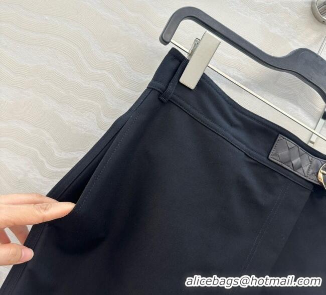 Luxury Discount Bottega Veneta Cotton Skirt with Lambskin Leather Belt 1106 Black 2025