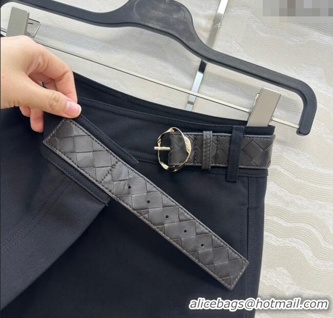 Luxury Discount Bottega Veneta Cotton Skirt with Lambskin Leather Belt 1106 Black 2025