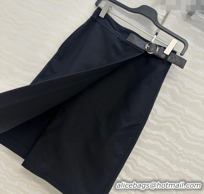 Luxury Discount Bottega Veneta Cotton Skirt with Lambskin Leather Belt 1106 Black 2025