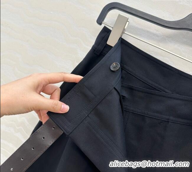 Luxury Discount Bottega Veneta Cotton Skirt with Lambskin Leather Belt 1106 Black 2025