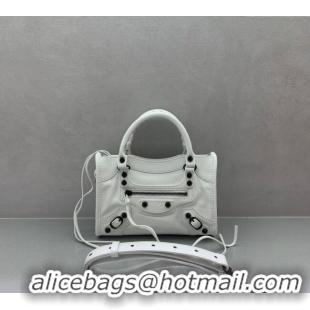 Luxury Cheap Balenciaga Le City Mini Bag in Arena Storico lambskin B9006 Optic White/Black hardware 2025