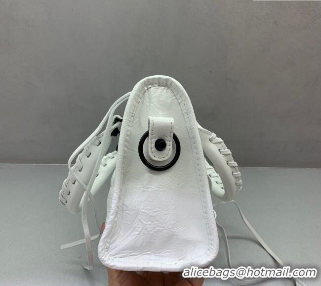 Luxury Cheap Balenciaga Le City Mini Bag in Arena Storico lambskin B9006 Optic White/Black hardware 2025