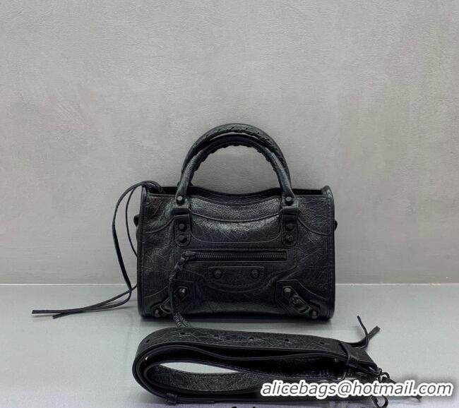Good Taste Balenciaga Le City Mini Bag in Arena Storico lambskin B9006 All Black 2025