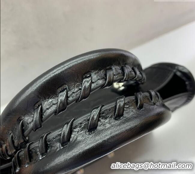 Stylish Cheap Balenciaga Le City Mini Bag in Arena Storico lambskin B9006 Black shiny silver hardware 2025