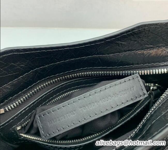 Stylish Cheap Balenciaga Le City Mini Bag in Arena Storico lambskin B9006 Black shiny silver hardware 2025