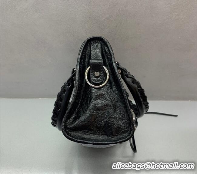 Stylish Cheap Balenciaga Le City Mini Bag in Arena Storico lambskin B9006 Black shiny silver hardware 2025