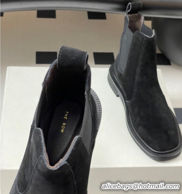 Good Quality The Row Suede Flat Ankle Boots TR082702 Black 2025