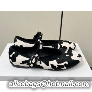 Stylish The Row Printed Mohair Mary Janes Ballet Flats White/Black TR082703