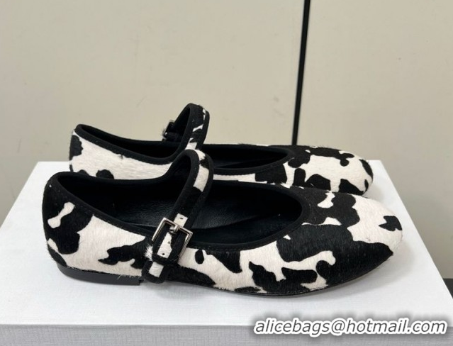 Stylish The Row Printed Mohair Mary Janes Ballet Flats White/Black TR082703