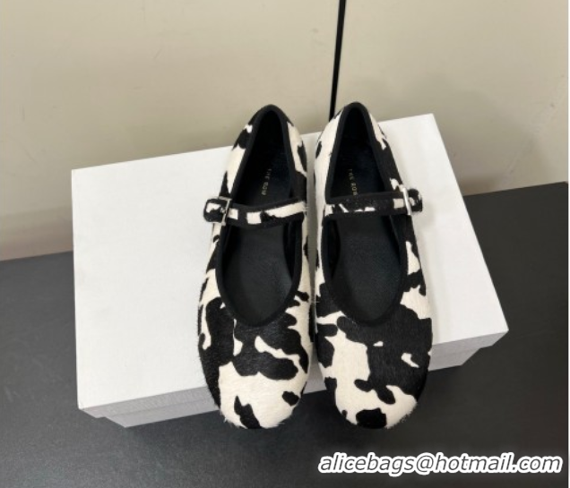 Stylish The Row Printed Mohair Mary Janes Ballet Flats White/Black TR082703