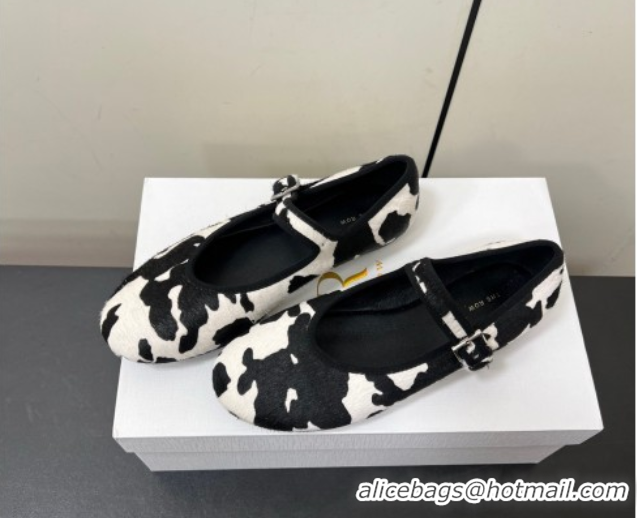 Stylish The Row Printed Mohair Mary Janes Ballet Flats White/Black TR082703