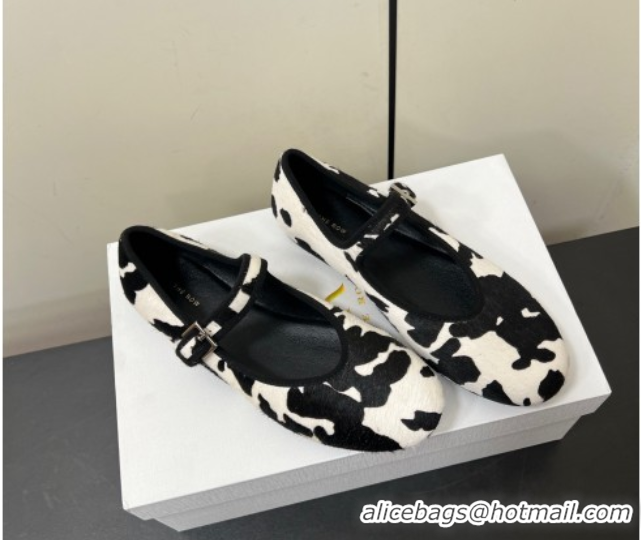 Stylish The Row Printed Mohair Mary Janes Ballet Flats White/Black TR082703