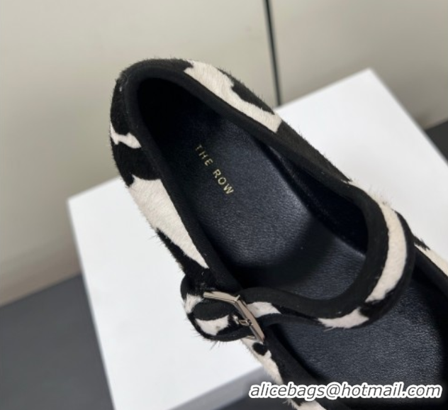 Stylish The Row Printed Mohair Mary Janes Ballet Flats White/Black TR082703