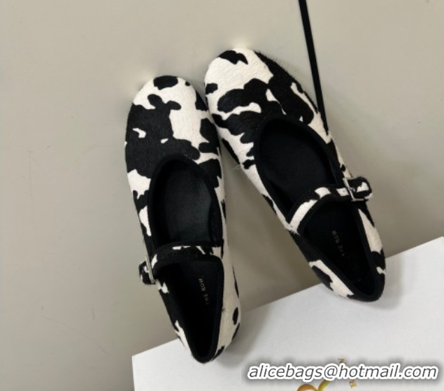 Stylish The Row Printed Mohair Mary Janes Ballet Flats White/Black TR082703