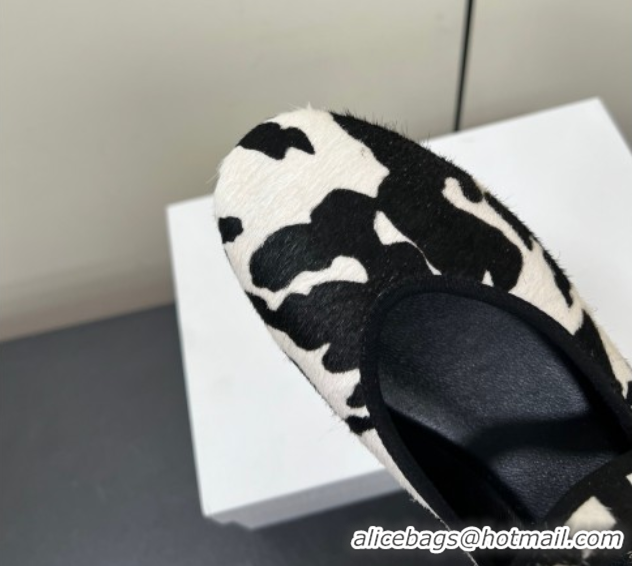 Stylish The Row Printed Mohair Mary Janes Ballet Flats White/Black TR082703