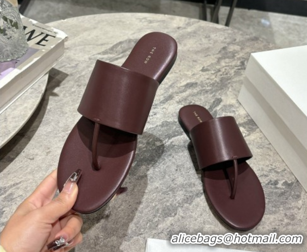 Best Product The Row Signum Flat Thong Slides Sandal in Calfskin TR082704 Dark Burgundy 2025