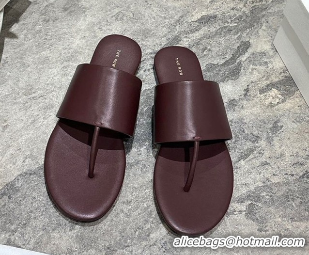 Best Product The Row Signum Flat Thong Slides Sandal in Calfskin TR082704 Dark Burgundy 2025