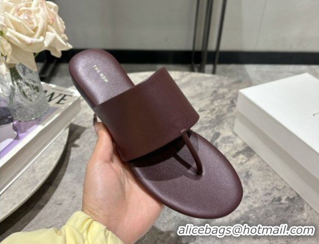 Best Product The Row Signum Flat Thong Slides Sandal in Calfskin TR082704 Dark Burgundy 2025