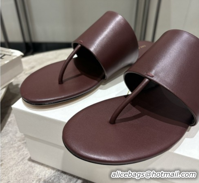 Best Product The Row Signum Flat Thong Slides Sandal in Calfskin TR082704 Dark Burgundy 2025
