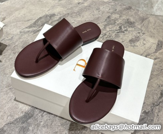 Best Product The Row Signum Flat Thong Slides Sandal in Calfskin TR082704 Dark Burgundy 2025