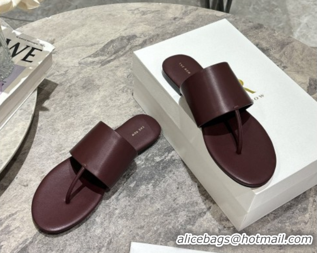 Best Product The Row Signum Flat Thong Slides Sandal in Calfskin TR082704 Dark Burgundy 2025
