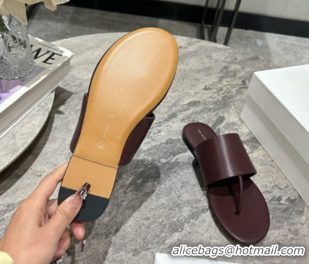 Best Product The Row Signum Flat Thong Slides Sandal in Calfskin TR082704 Dark Burgundy 2025