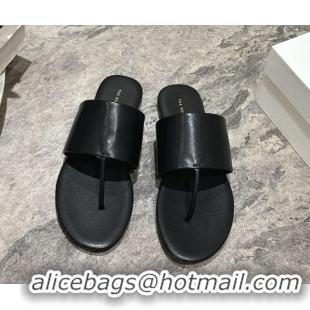 Hot Style The Row Signum Flat Thong Slides Sandal in Calfskin TR082704 Black 2025