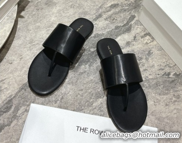 Hot Style The Row Signum Flat Thong Slides Sandal in Calfskin TR082704 Black 2025
