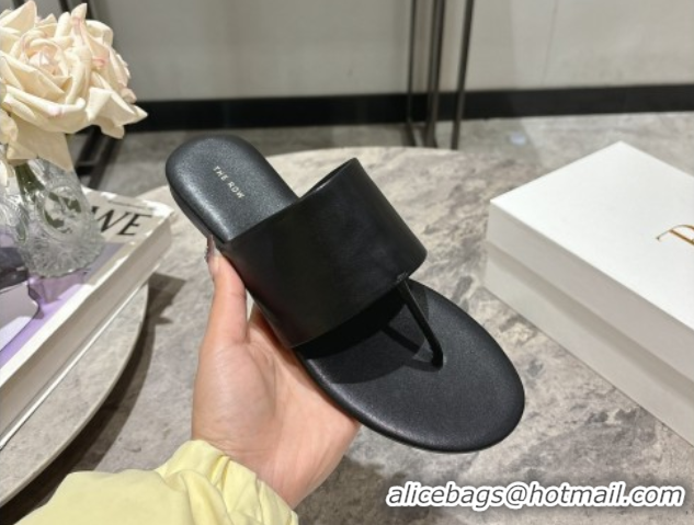 Hot Style The Row Signum Flat Thong Slides Sandal in Calfskin TR082704 Black 2025