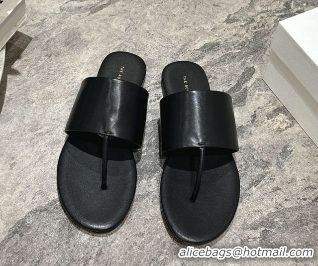 Hot Style The Row Signum Flat Thong Slides Sandal in Calfskin TR082704 Black 2025