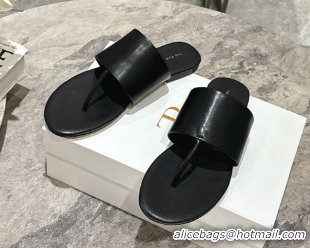 Hot Style The Row Signum Flat Thong Slides Sandal in Calfskin TR082704 Black 2025