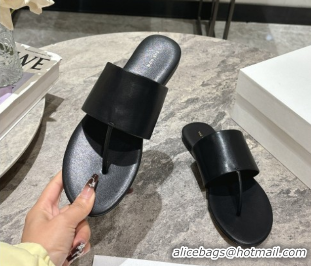 Hot Style The Row Signum Flat Thong Slides Sandal in Calfskin TR082704 Black 2025