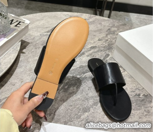 Hot Style The Row Signum Flat Thong Slides Sandal in Calfskin TR082704 Black 2025