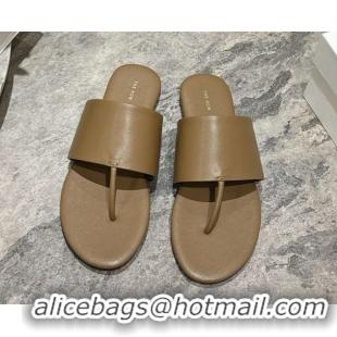 Good Product The Row Signum Flat Thong Slides Sandal in Calfskin TR082704 Khaki 2025