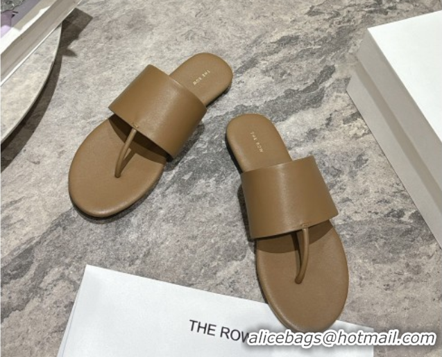 Good Product The Row Signum Flat Thong Slides Sandal in Calfskin TR082704 Khaki 2025