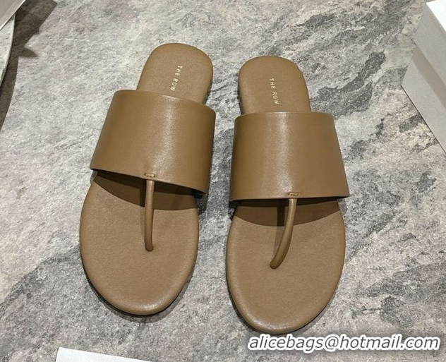 Good Product The Row Signum Flat Thong Slides Sandal in Calfskin TR082704 Khaki 2025