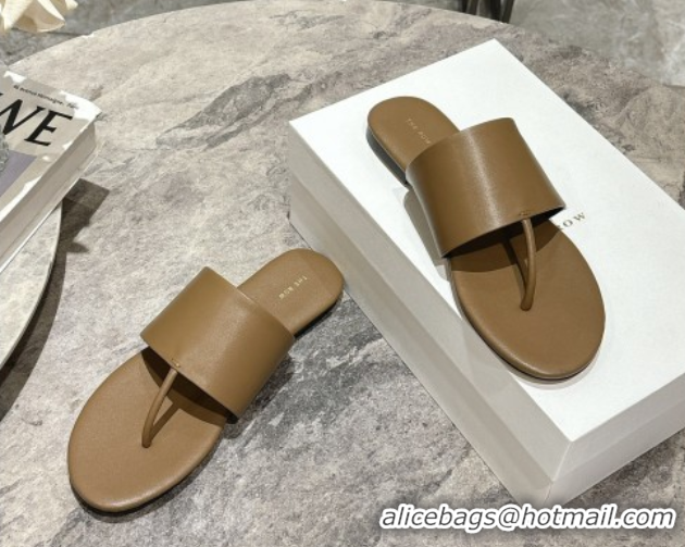Good Product The Row Signum Flat Thong Slides Sandal in Calfskin TR082704 Khaki 2025