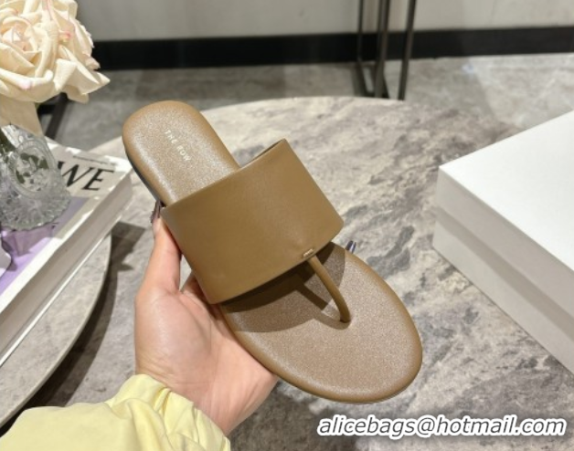 Good Product The Row Signum Flat Thong Slides Sandal in Calfskin TR082704 Khaki 2025