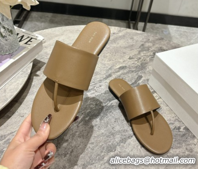 Good Product The Row Signum Flat Thong Slides Sandal in Calfskin TR082704 Khaki 2025