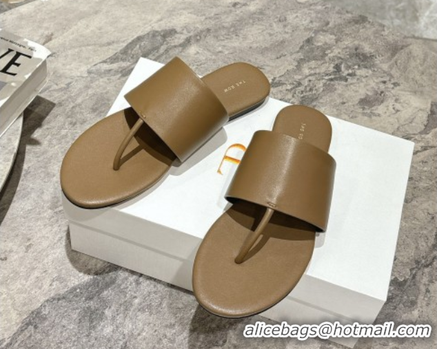 Good Product The Row Signum Flat Thong Slides Sandal in Calfskin TR082704 Khaki 2025