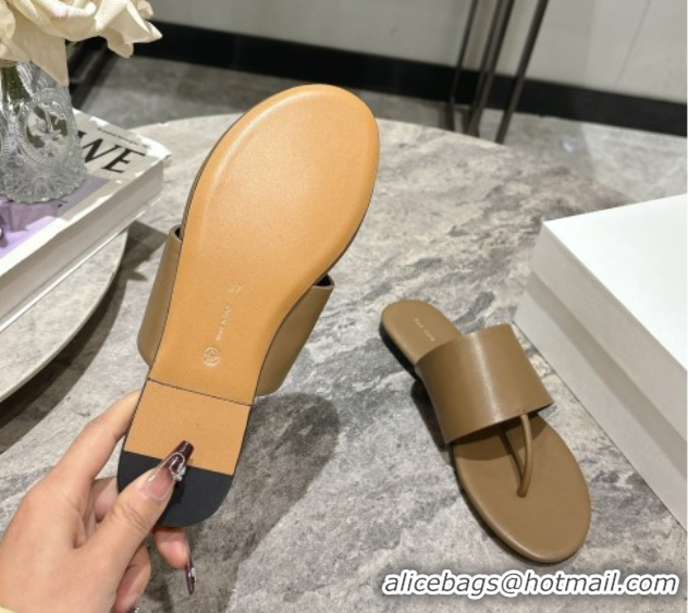 Good Product The Row Signum Flat Thong Slides Sandal in Calfskin TR082704 Khaki 2025